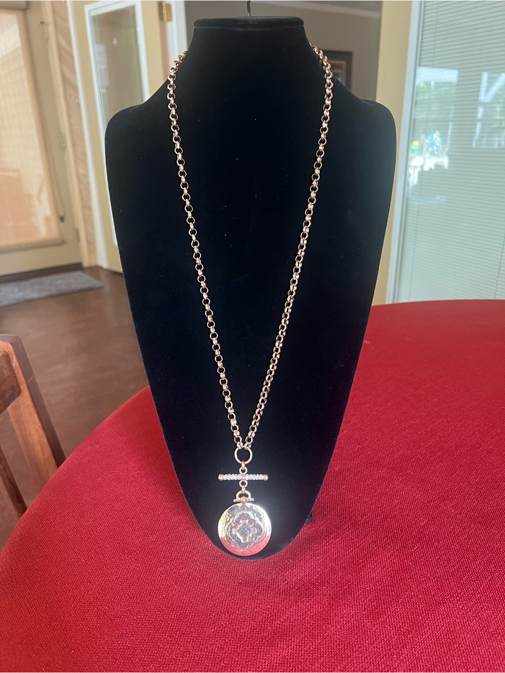 Rose Gold Double-Chain Pendant Necklace with Filigree Medallion